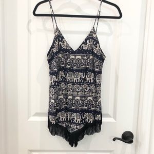 Elephant-print Romper with Fringe